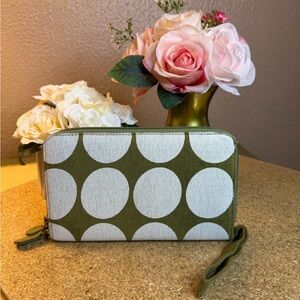 Malia Designs Fair Trade Geometric Wallet Handmade Cambodia Green White Canvas